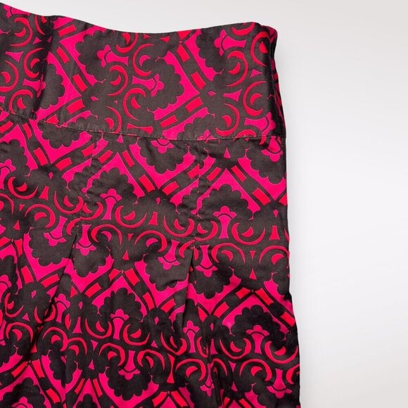 H&M Black Pink Red A Line Mini Skirt Retro Patterned Cotton Mod Style Size 6 - Picture 2 of 8